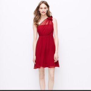 Ann Taylor Silk Georgette One Shoulder Dress Red